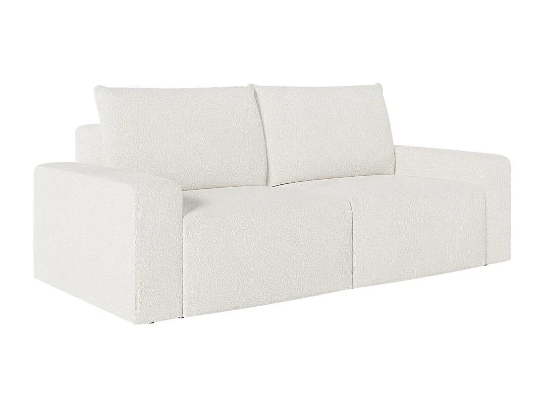 Canapé droit fixe 2 places ROMANE en tissu bouclette - Blanc