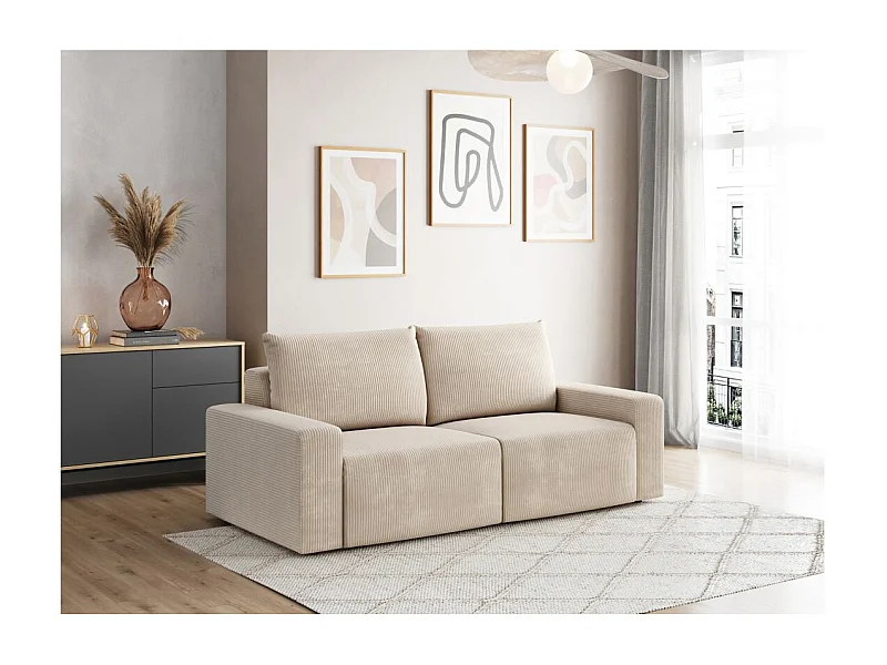 Canapé droit fixe 2 places ROMANE en velours côtelé - Beige