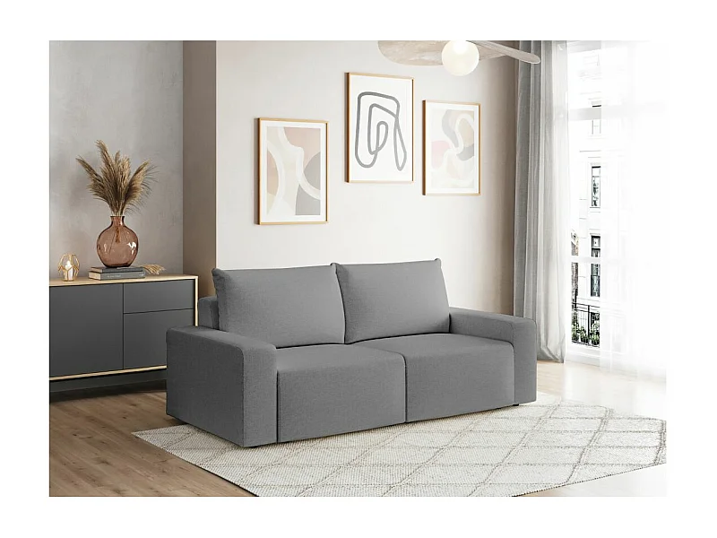 Canapé droit fixe 2 places ROMANE en tissu Easy Clean antitache - Gris