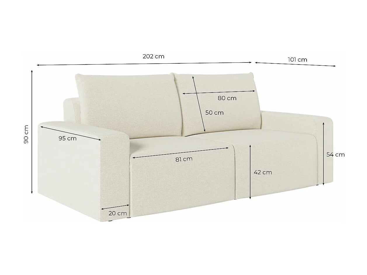 Canapé droit fixe 2 places ROMANE en tissu Easy Clean antitache - Gris