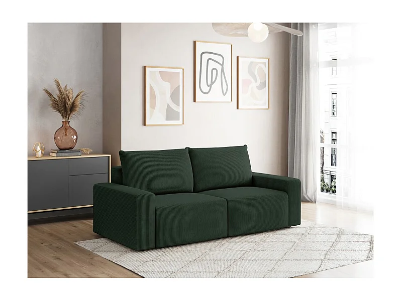 Canapé droit fixe 2 places ROMANE en velours côtelé - Vert foncé
