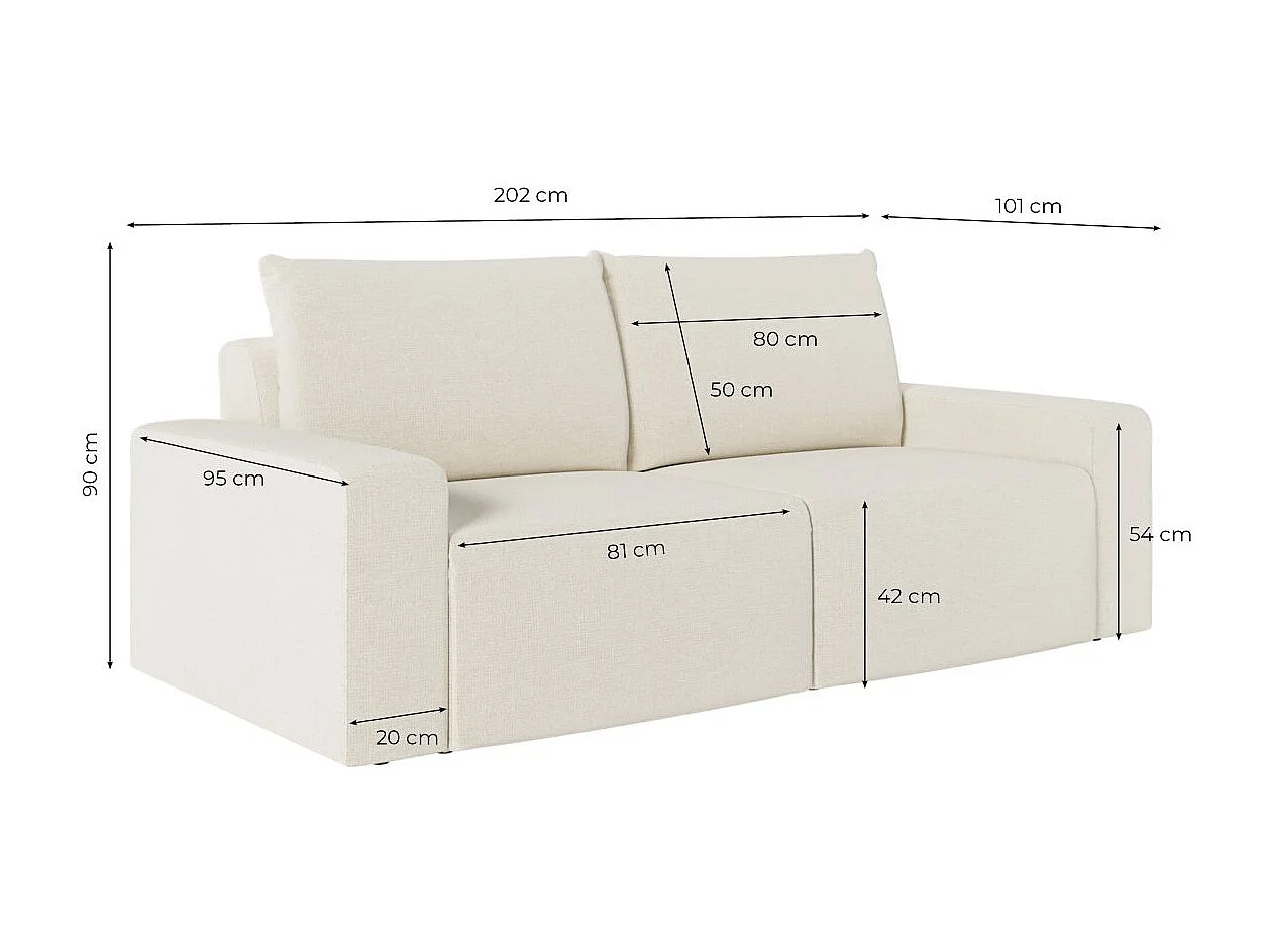 Canapé droit fixe 2 places ROMANE en tissu Easy Clean antitache - Beige