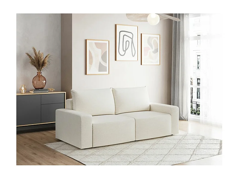 Canapé droit fixe 2 places ROMANE en tissu Easy Clean antitache - Beige