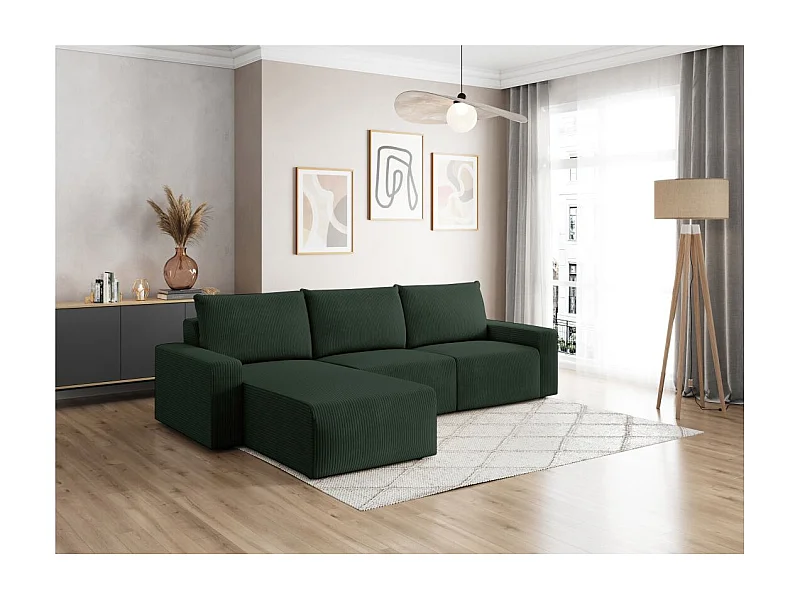 Canapé d'angle réversible 4 places ROMANE en velours côtelé - Vert foncé