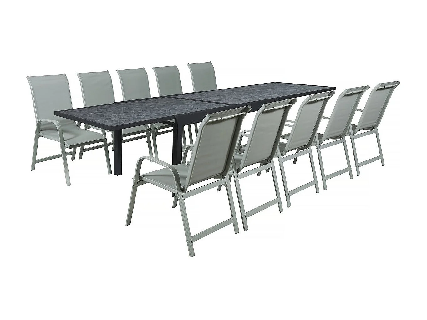 Conjunto de jantar de jardim "Lagos" - 200/320 x 105 x 76 cm - 10 cadeiras - Cinza claro