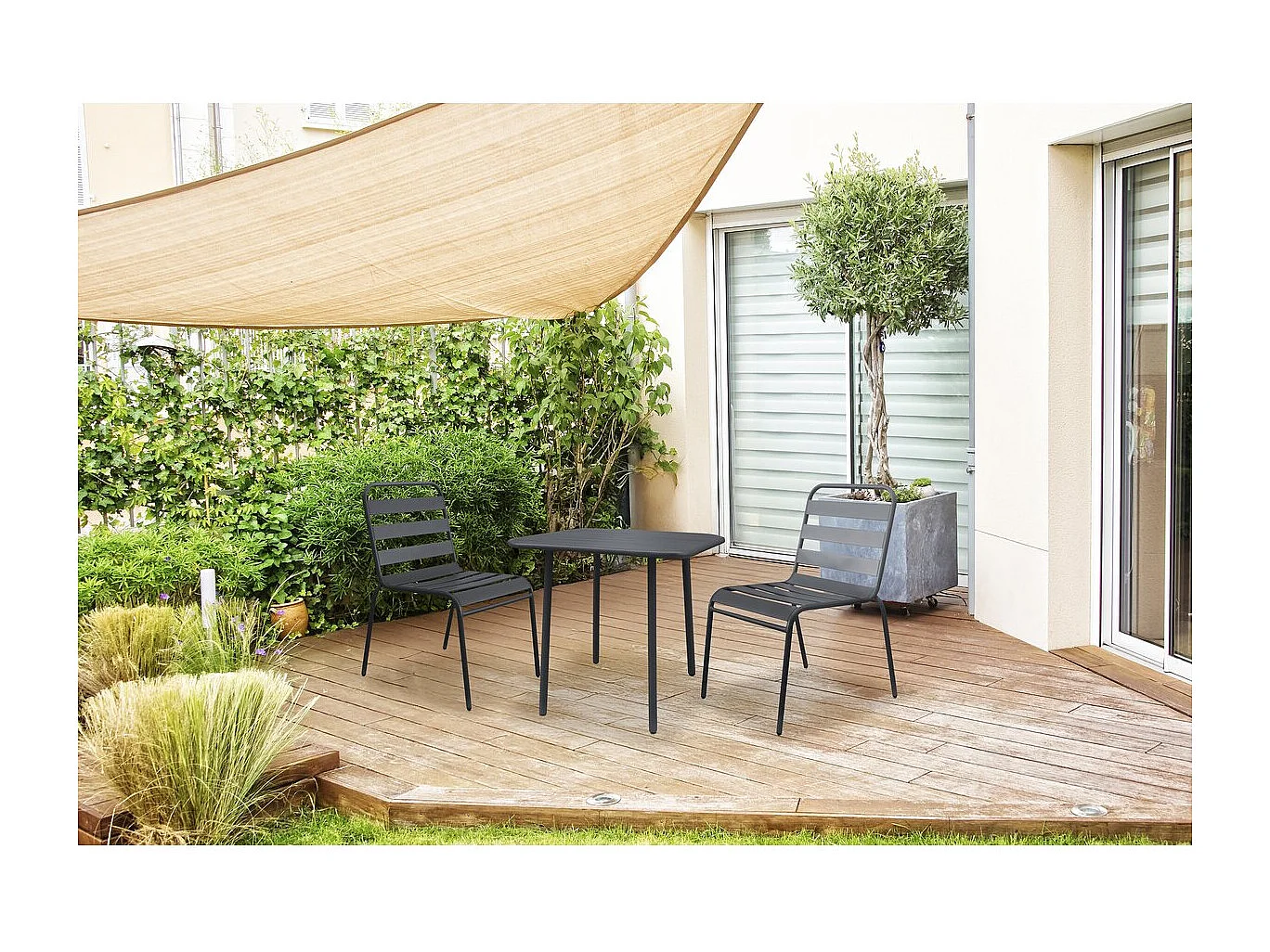 Conjunto de jantar de jardim em metal "Bilbau" - 2 lugares - Cinza