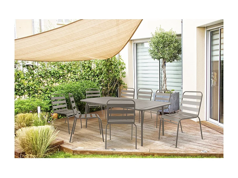 Salon de jardin repas en métal "Bilbao" - 8 places - Taupe