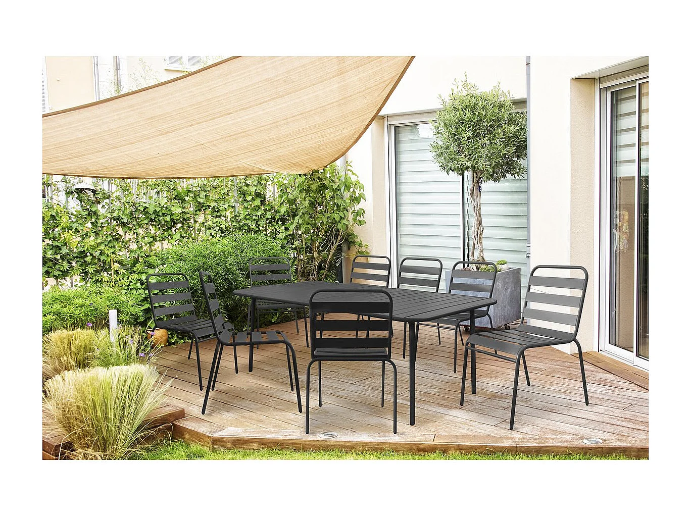Metalen tuinmeubelset "Bilbao" - 8 zitplaatsen - Grijs