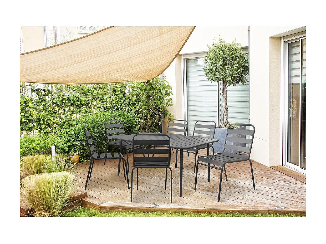 Gartenensemble "Bilbao" aus Metall - 6 Plätze - Grau