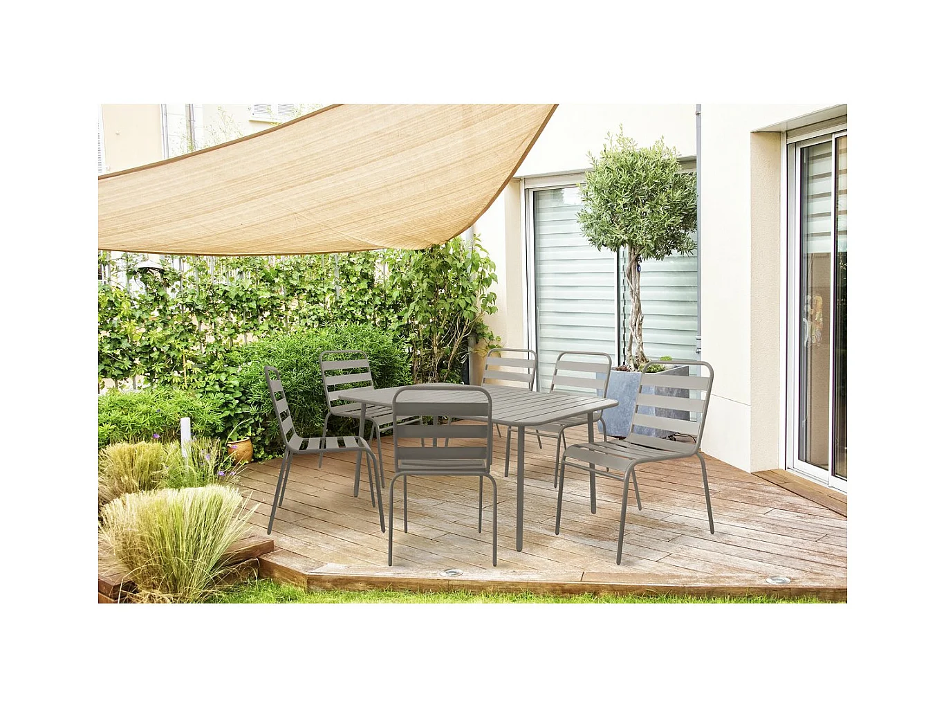 Conjunto de jardim "Bilbao" em metal - 6 lugares - Taupe