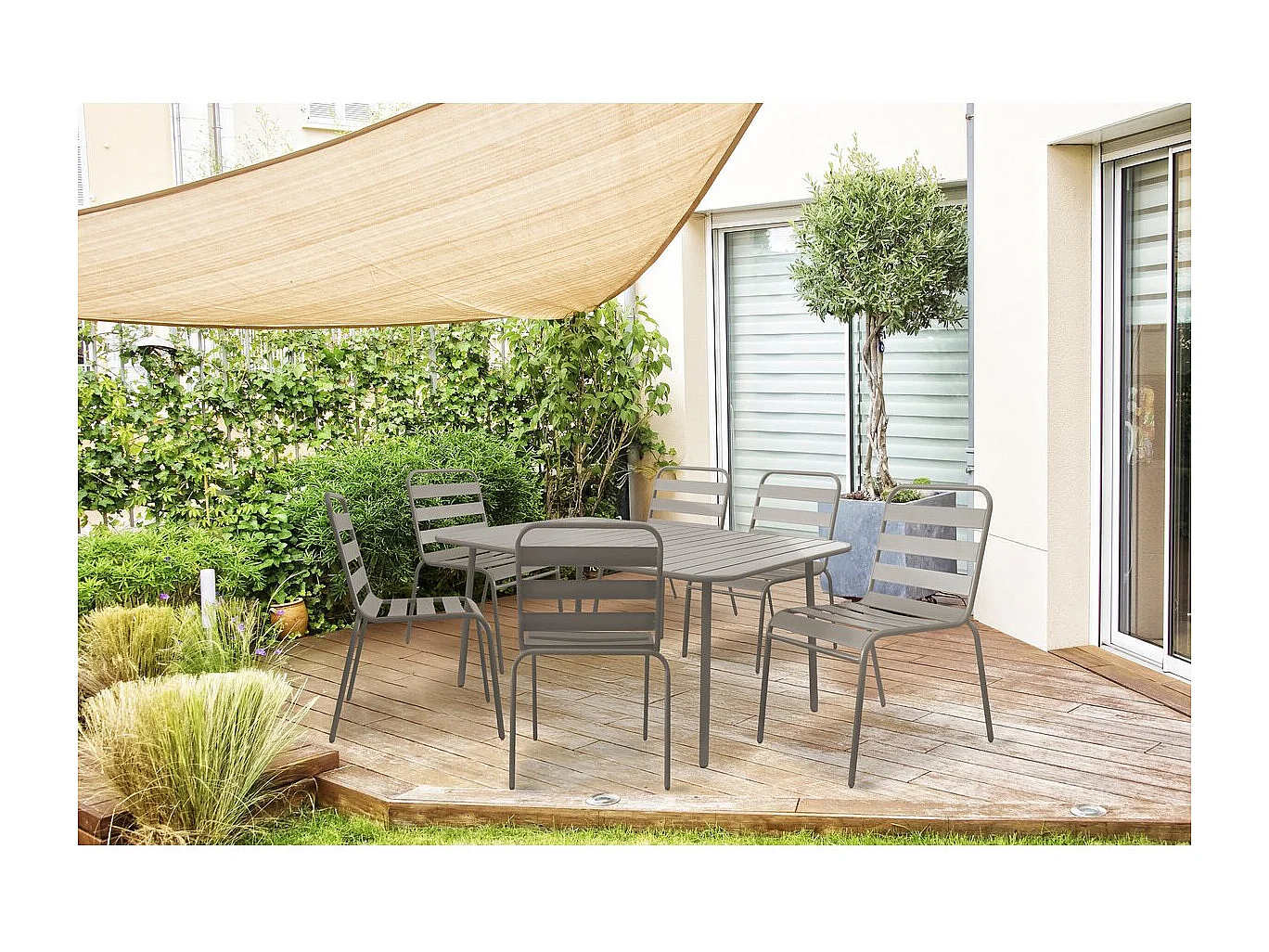 Salon de jardin en métal "Bilbao" - 6 places - Taupe