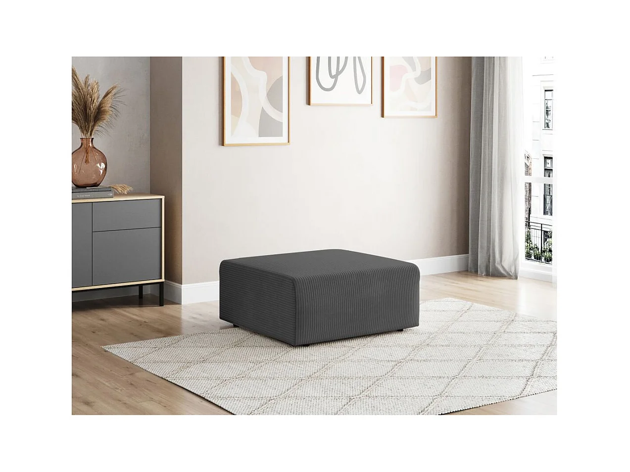 Pouf ROMANE en velours côtelé - Gris