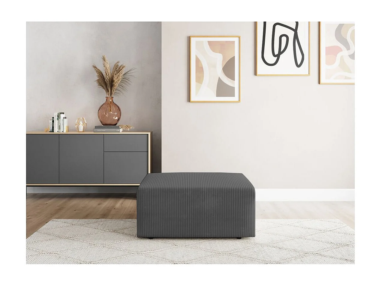 Pouf ROMANE en velours côtelé - Gris