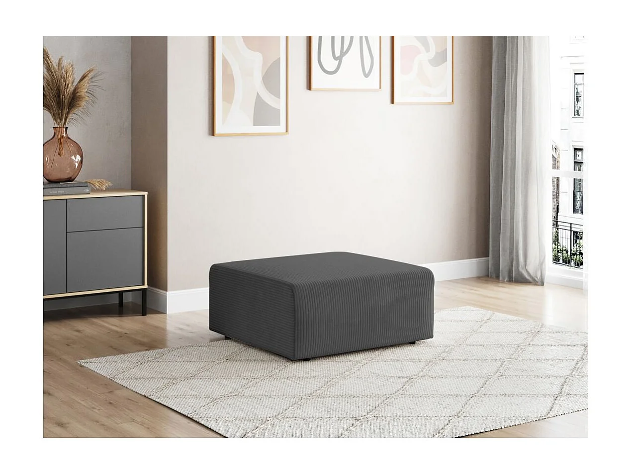 Pouf ROMANE en velours côtelé - Gris