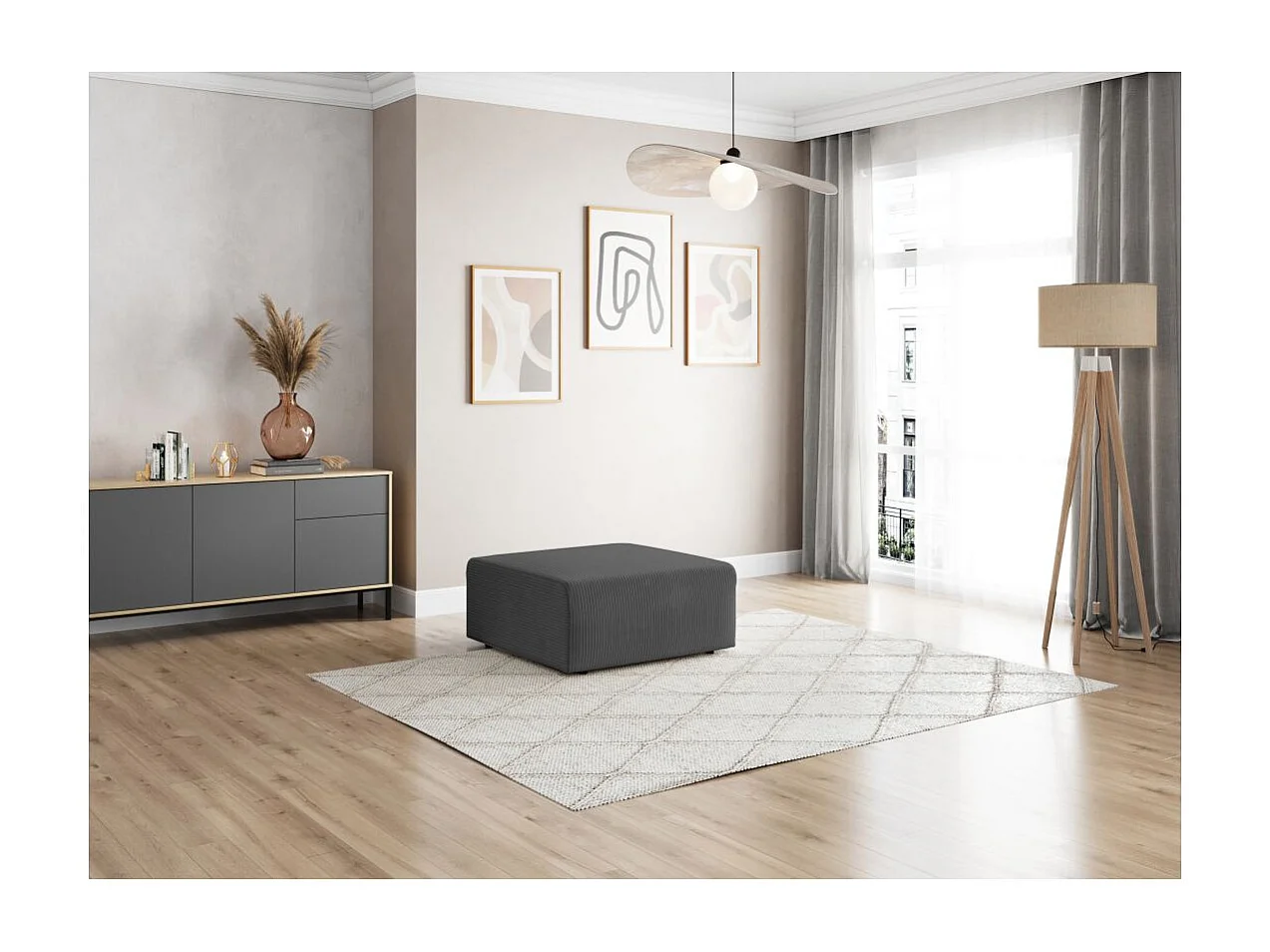 Pouf ROMANE en velours côtelé - Gris