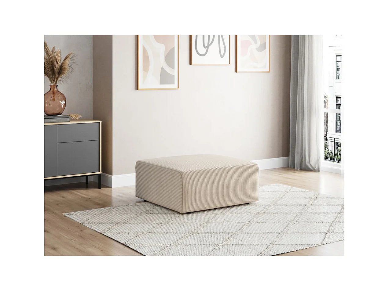 Pouf ROMANE en velours côtelé - Beige