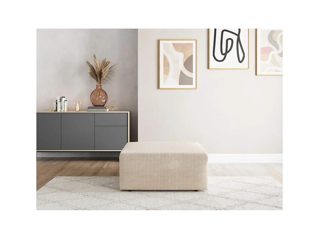 Pouf ROMANE en velours côtelé - Beige