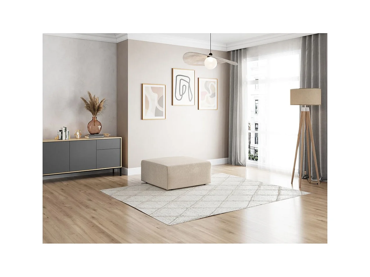 Pouf ROMANE en velours côtelé - Beige