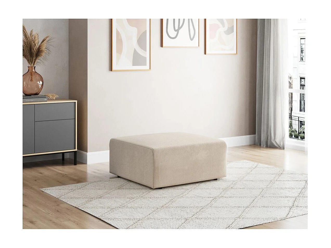 Pouf ROMANE en velours côtelé - Beige