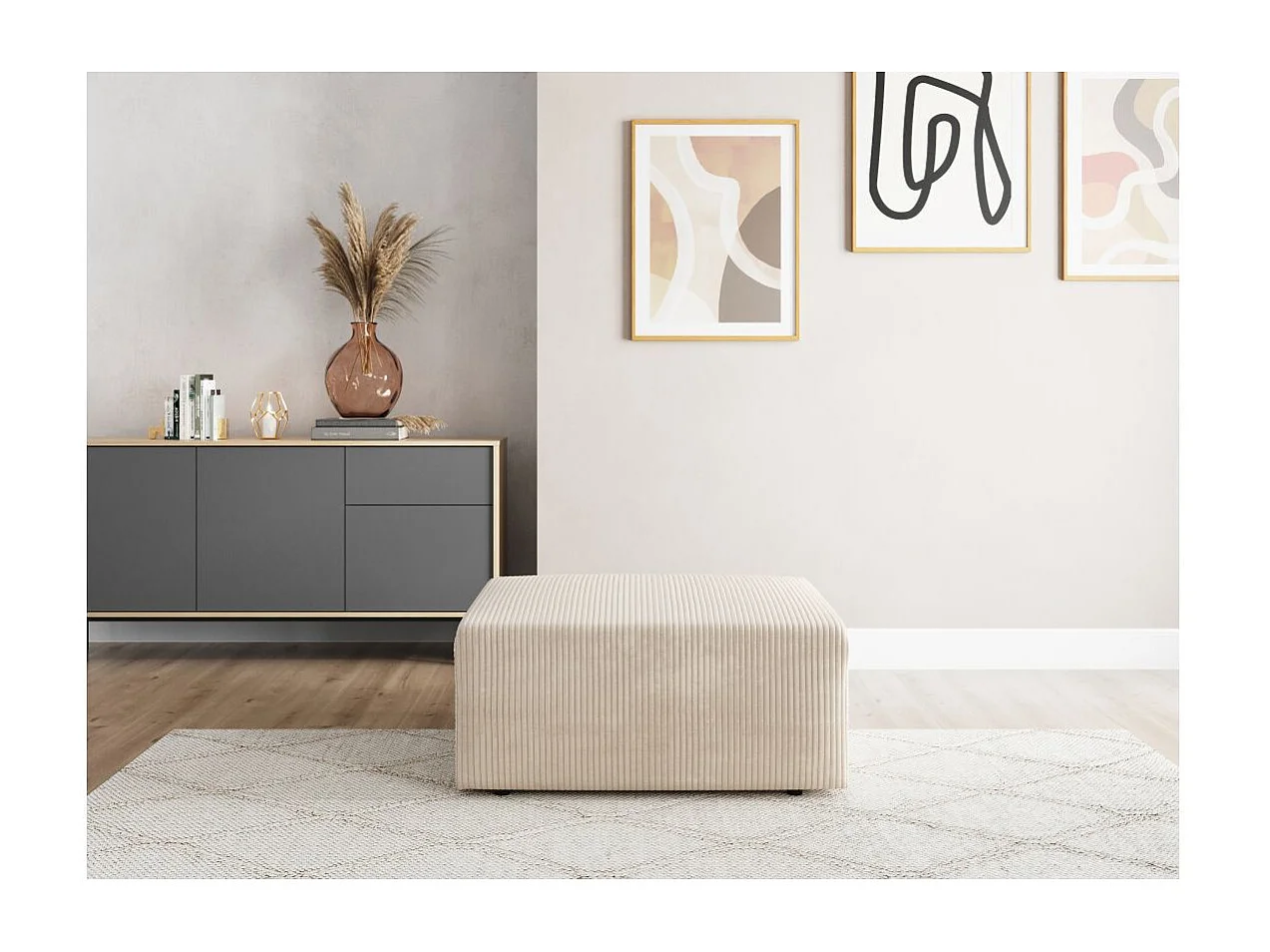 Pouf ROMANE en velours côtelé - Beige