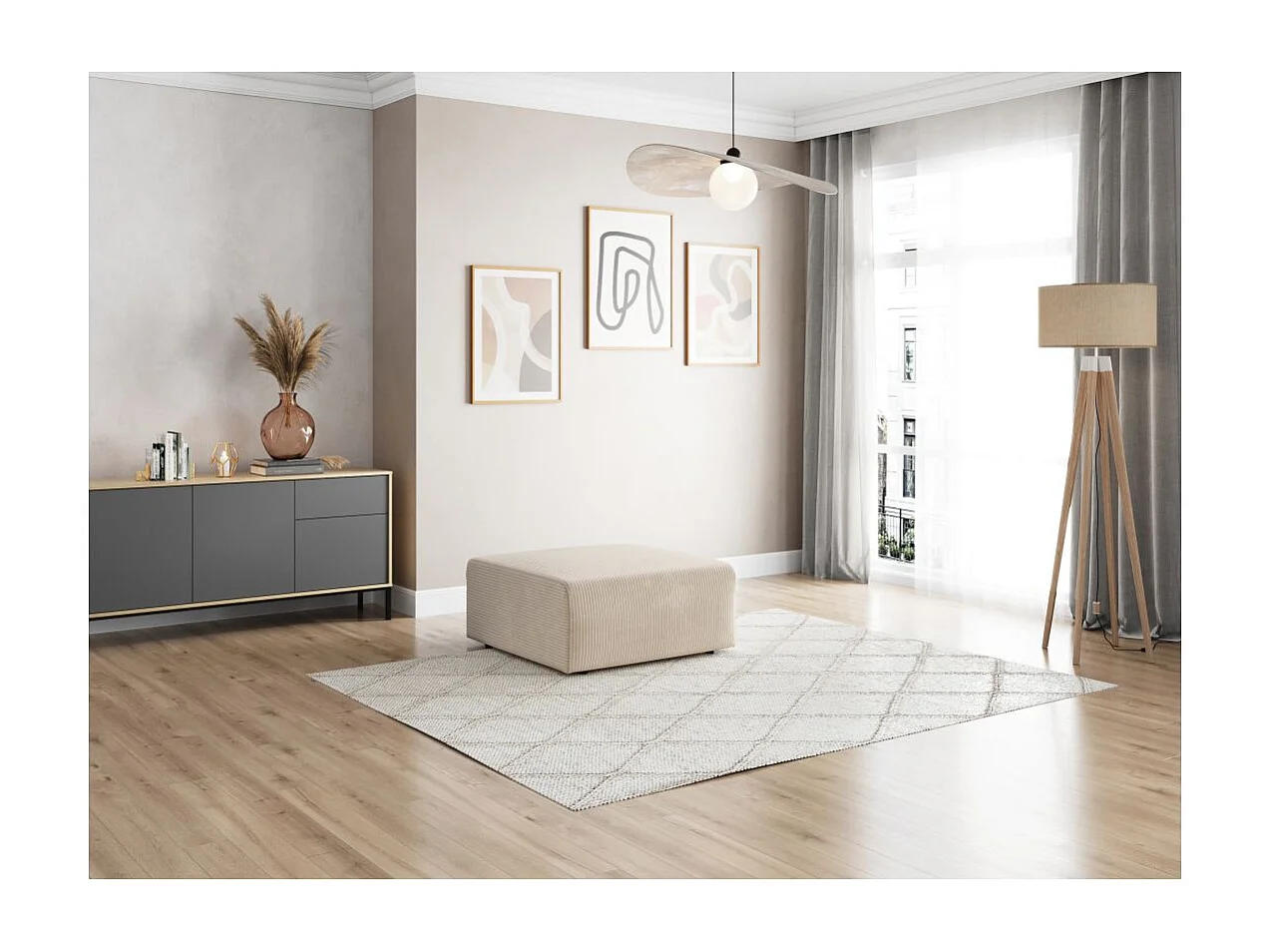 Pouf ROMANE en velours côtelé - Beige