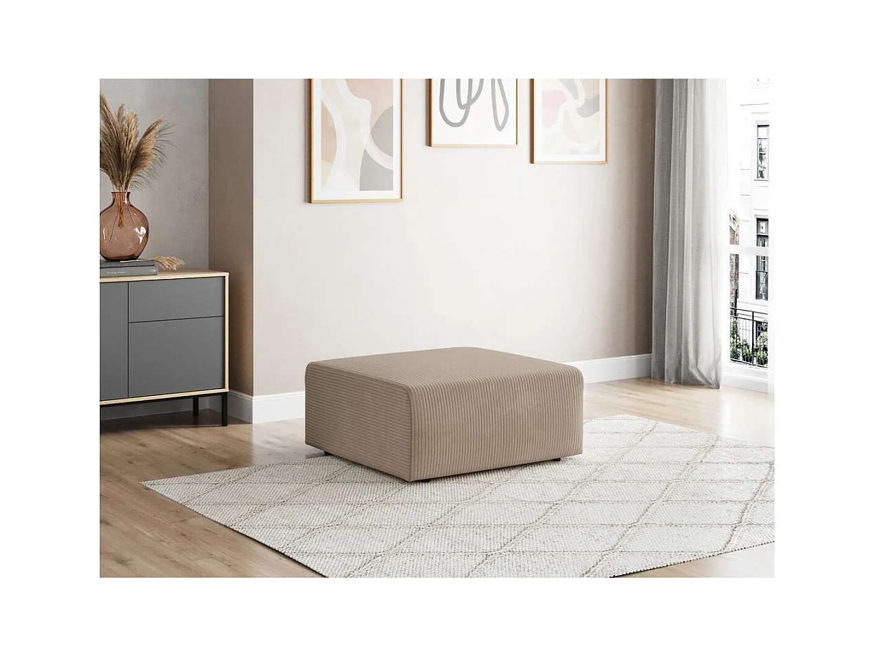 Pouf ROMANE en velours côtelé - Taupe