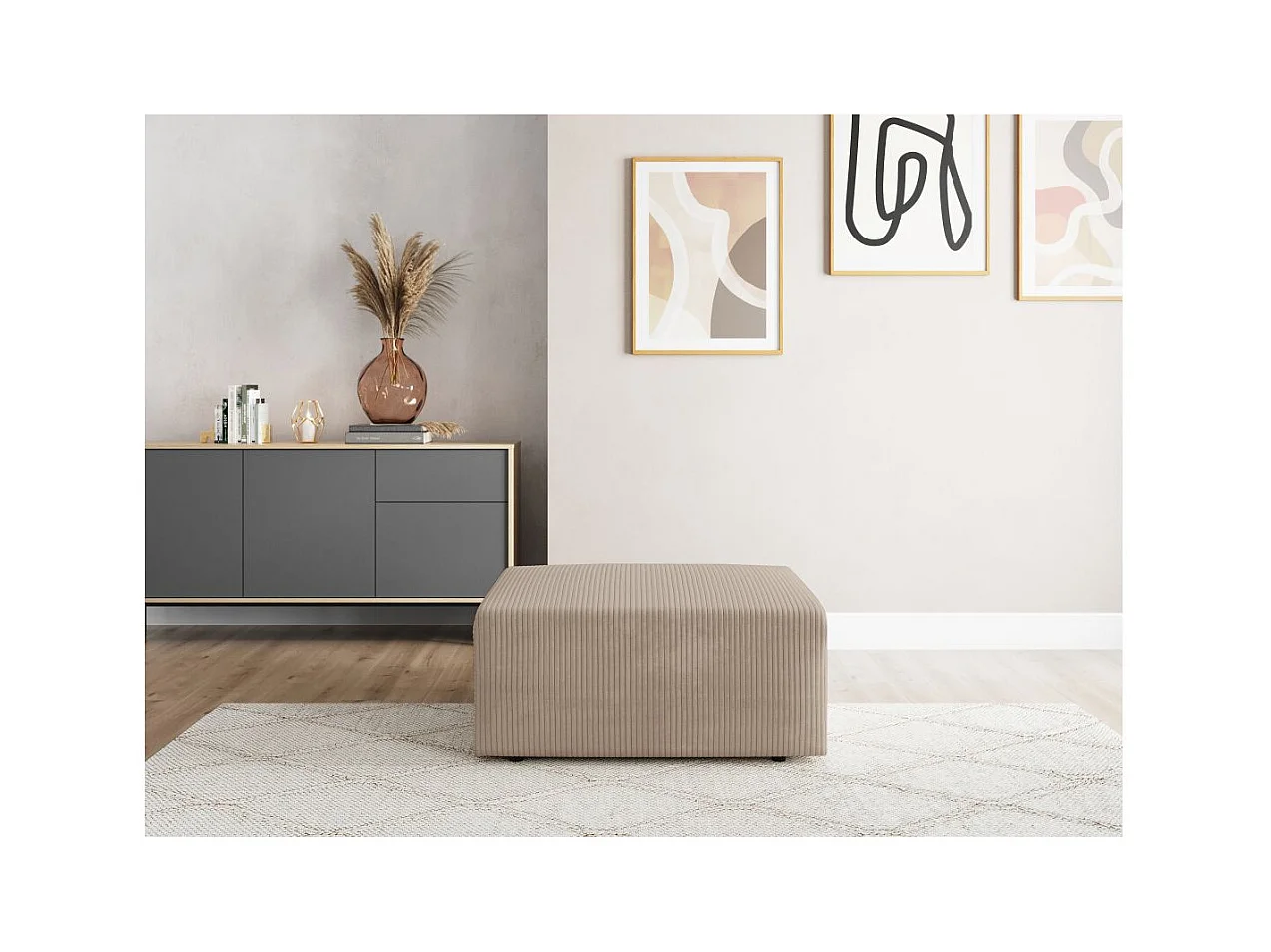 Pouf ROMANE en velours côtelé - Taupe