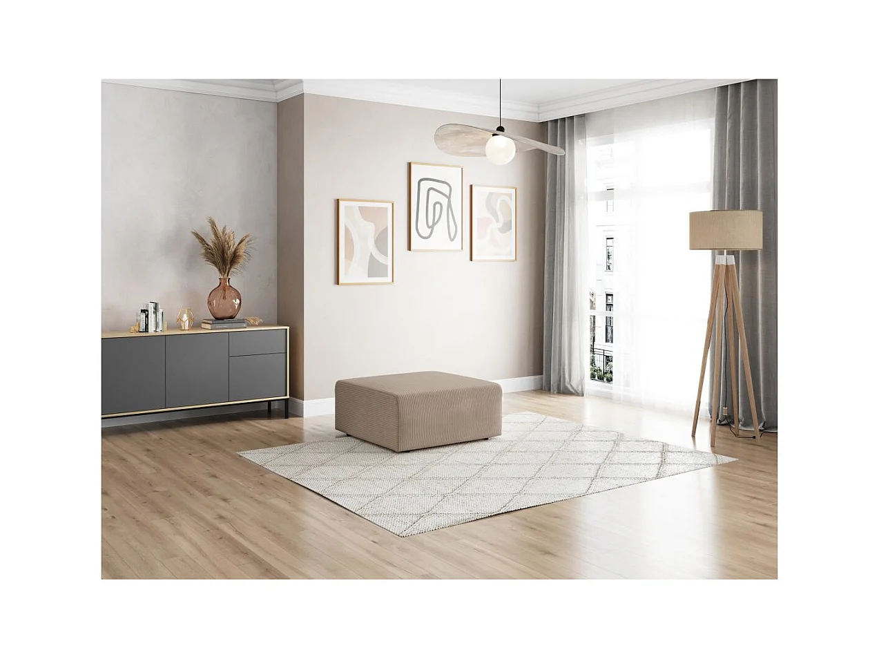 Pouf ROMANE en velours côtelé - Taupe