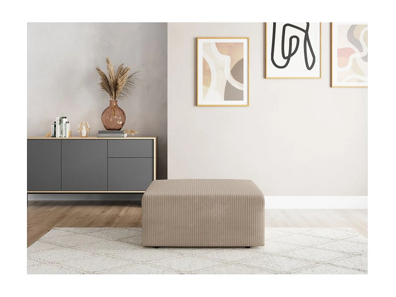 Pouf ROMANE en velours côtelé - Taupe