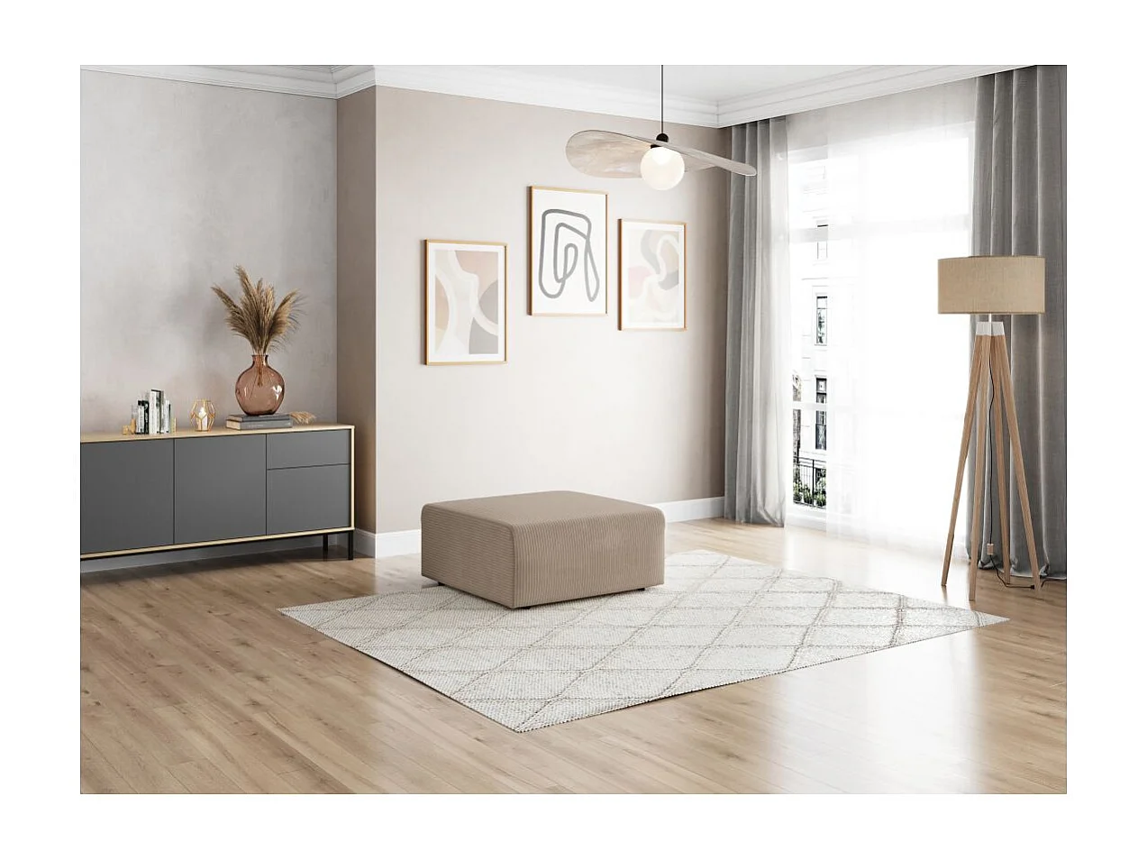 Pouf ROMANE en velours côtelé - Taupe