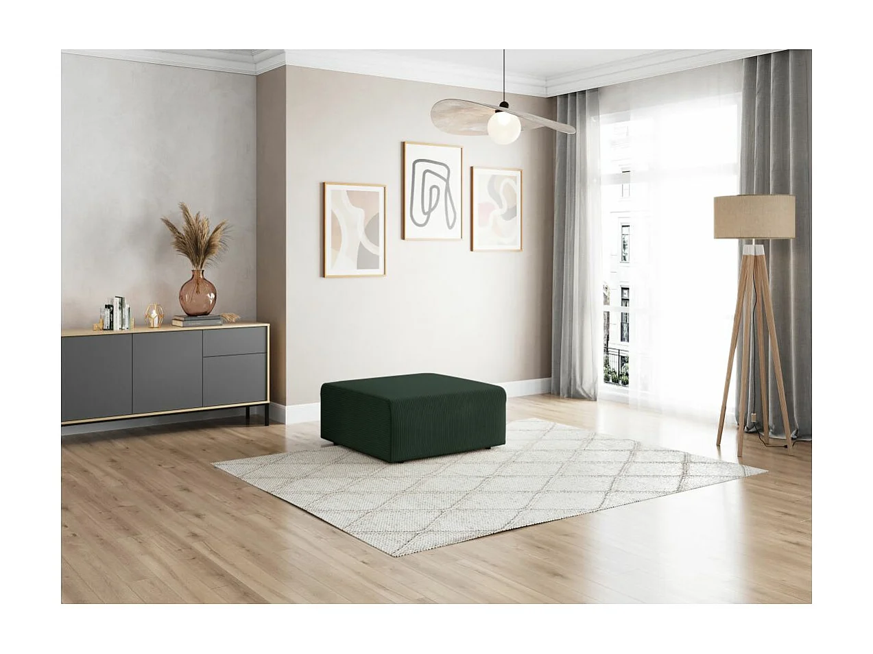 Pouf ROMANE en velours côtelé - Vert foncé