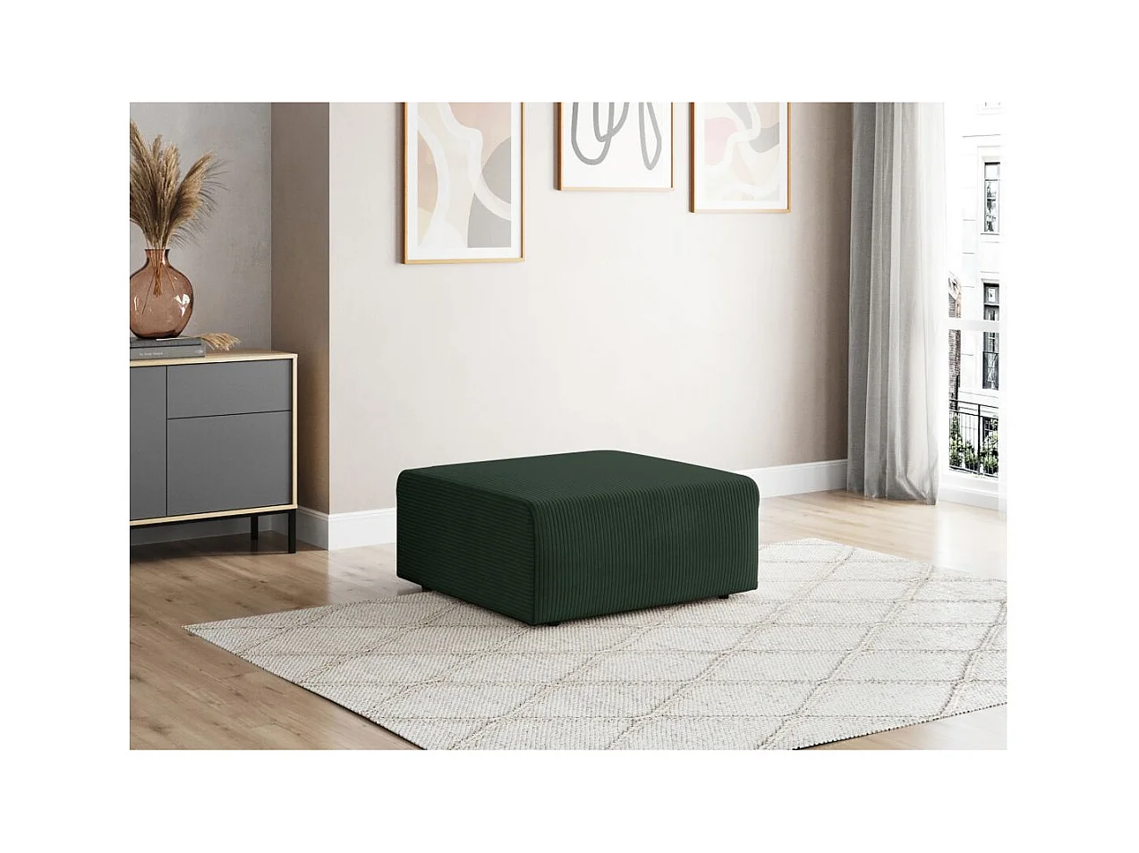 Pouf ROMANE en velours côtelé - Vert foncé