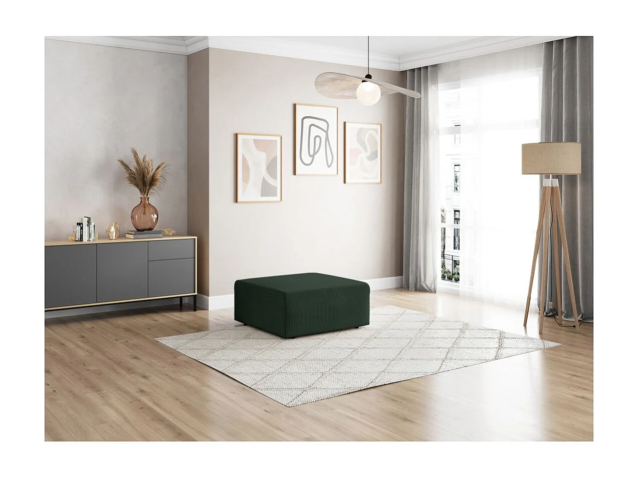 Pouf ROMANE en velours côtelé - Vert foncé