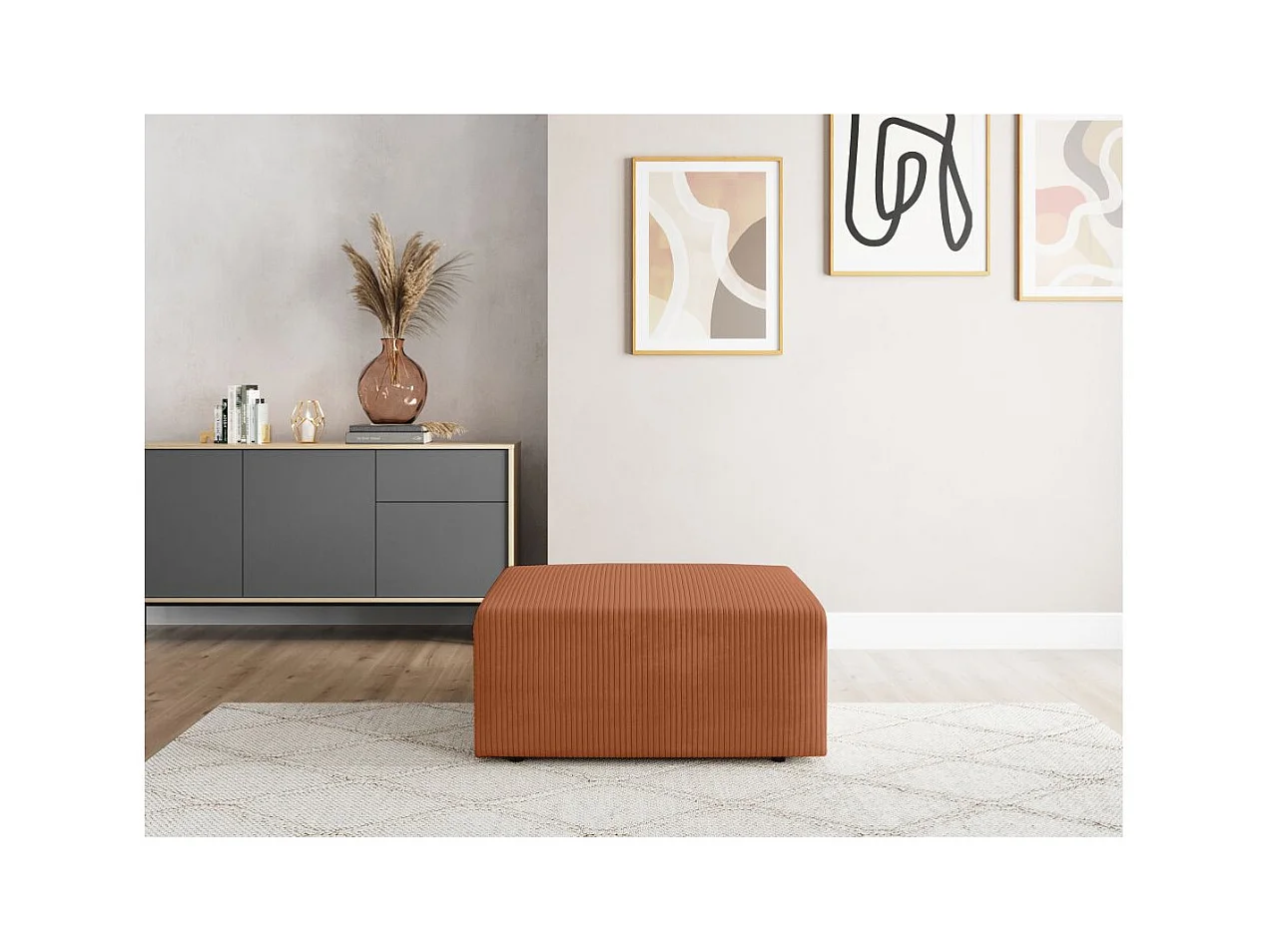 Pouf ROMANE en velours côtelé - Terracotta