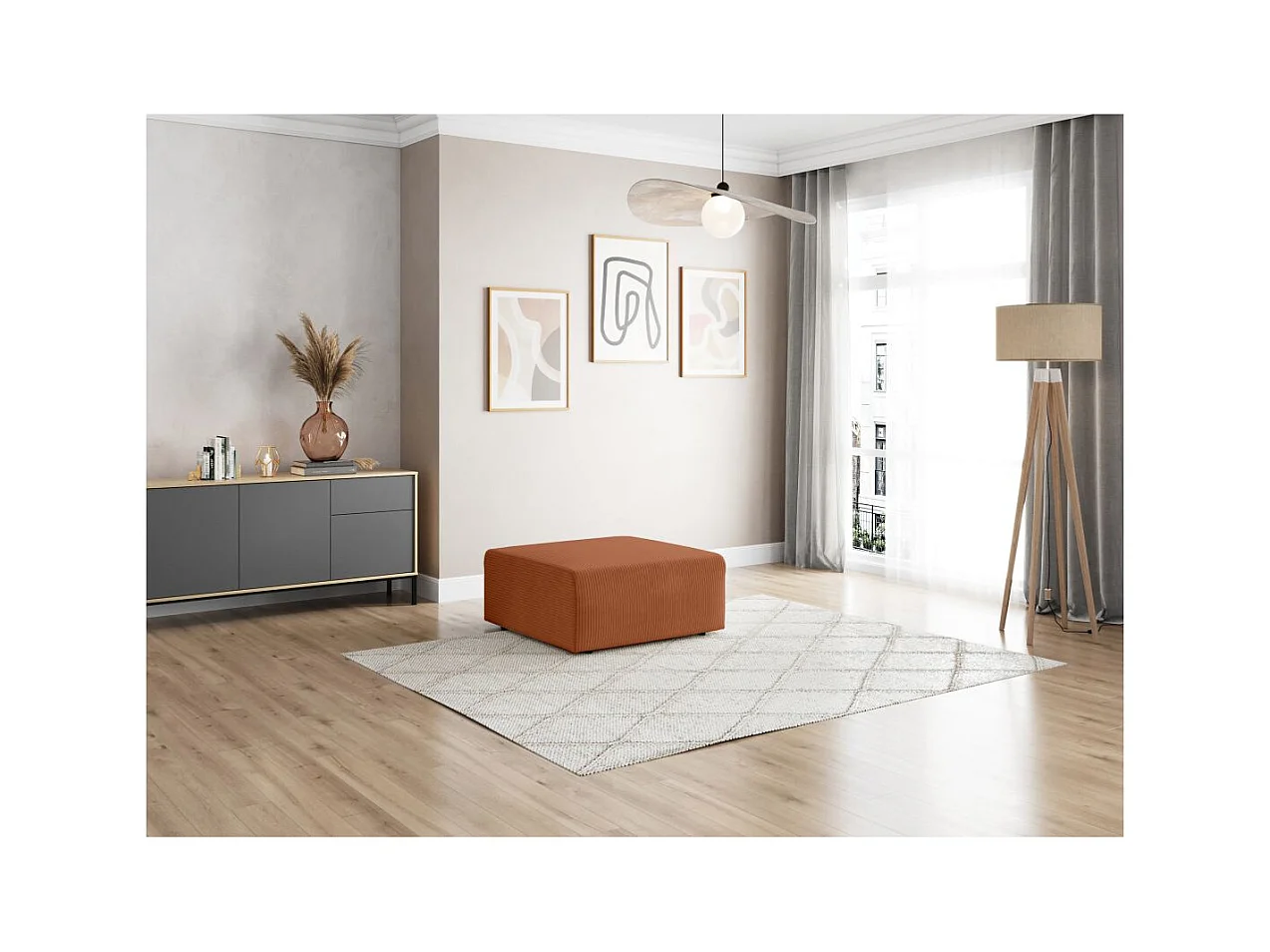 Pouf ROMANE en velours côtelé - Terracotta