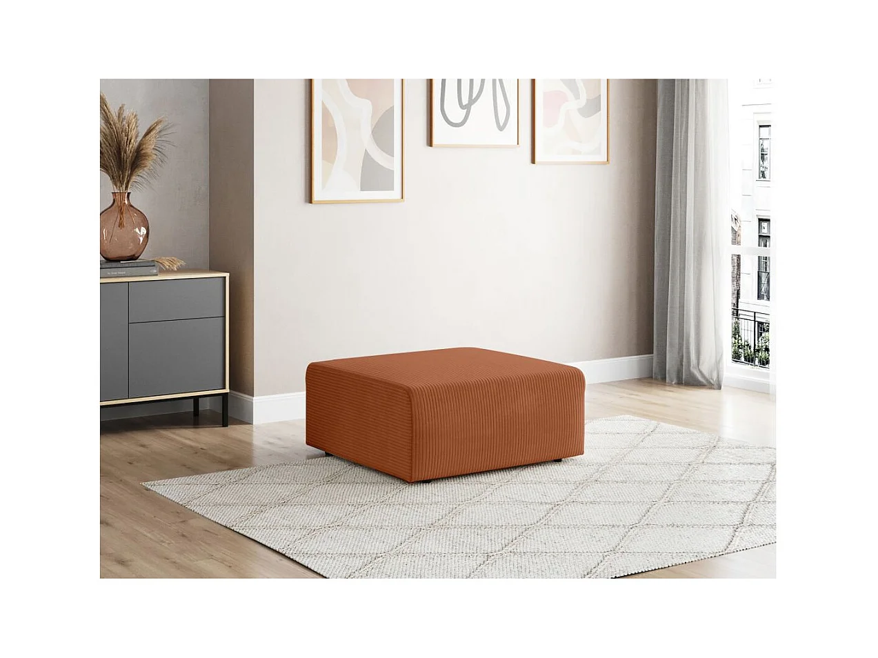 Pouf ROMANE en velours côtelé - Terracotta