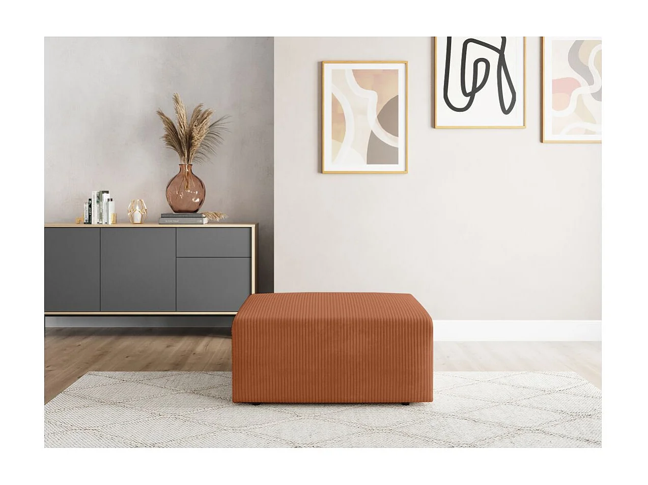 Pouf ROMANE en velours côtelé - Terracotta