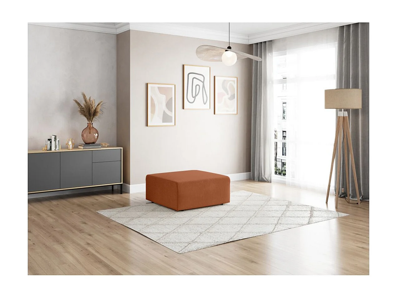 Pouf ROMANE en velours côtelé - Terracotta