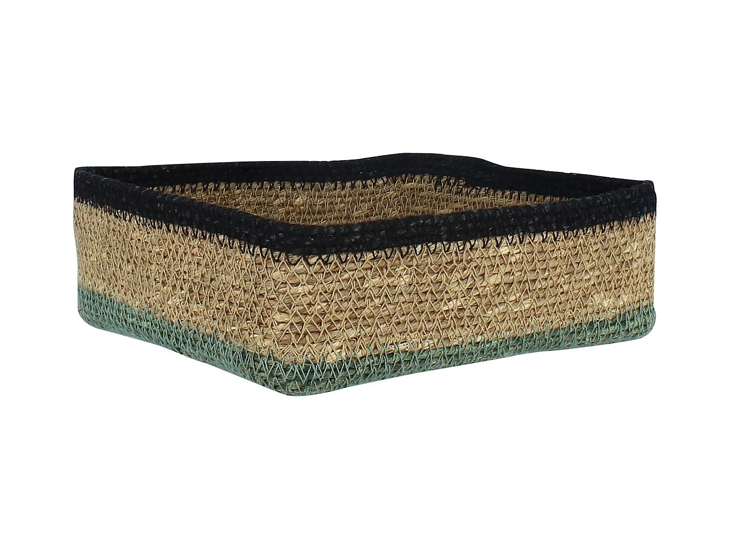 No Name - Panier Carre  20x20cm En Jonc De Mer Naturel Et Vert Dune