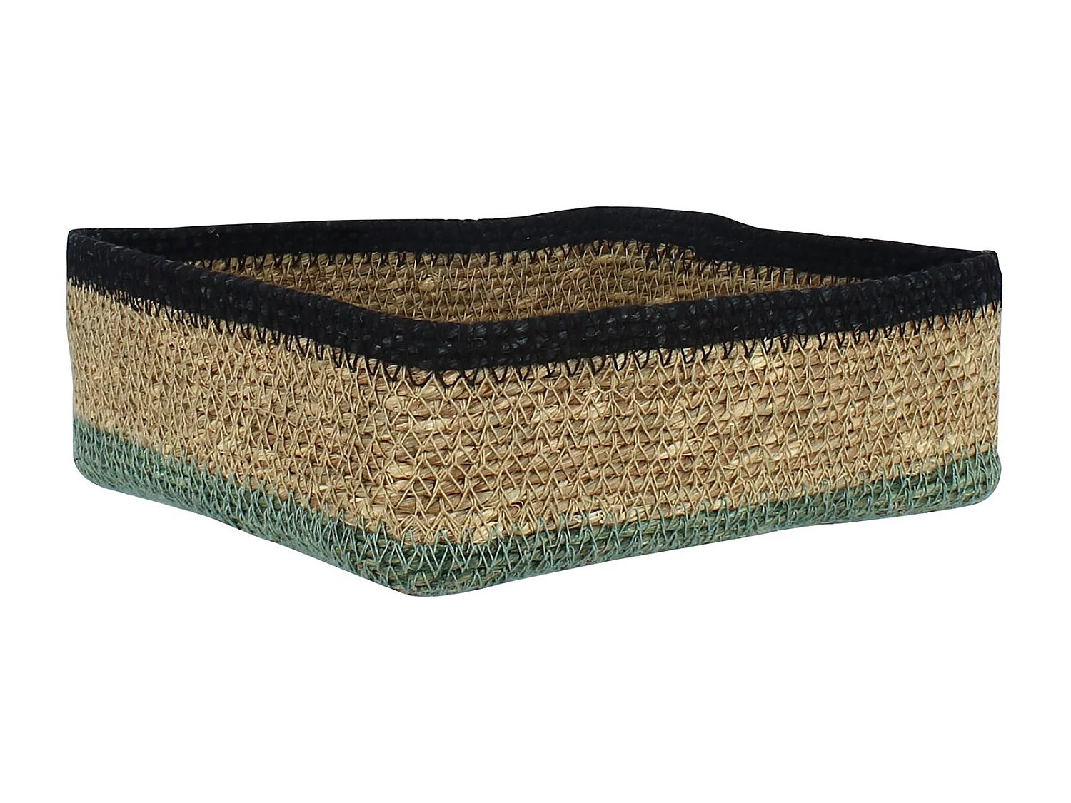 No Name - Panier Carre  20x20cm En Jonc De Mer Naturel Et Vert Dune