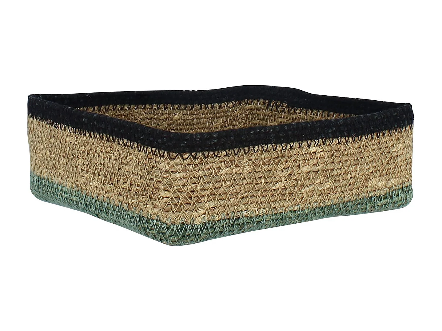 No Name - Panier Carre  20x20cm En Jonc De Mer Naturel Et Vert Dune