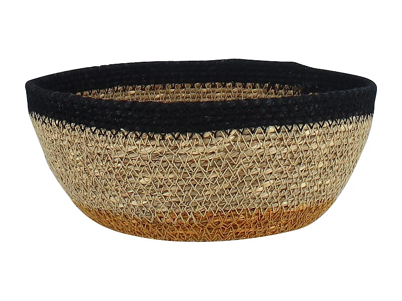 No Name - Panier Rond D18cm En Jonc De Mer Naturel Et Liseret Noir Dune