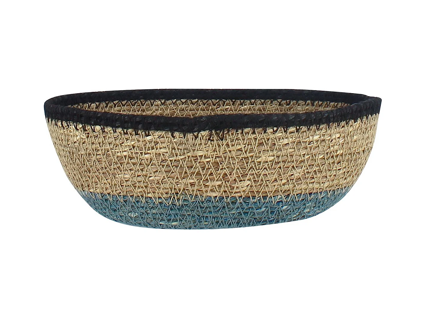 No Name - Panier Ovale En Jonc De Mer Diam 20x14xht7cm Naturel Et Bleu Dune