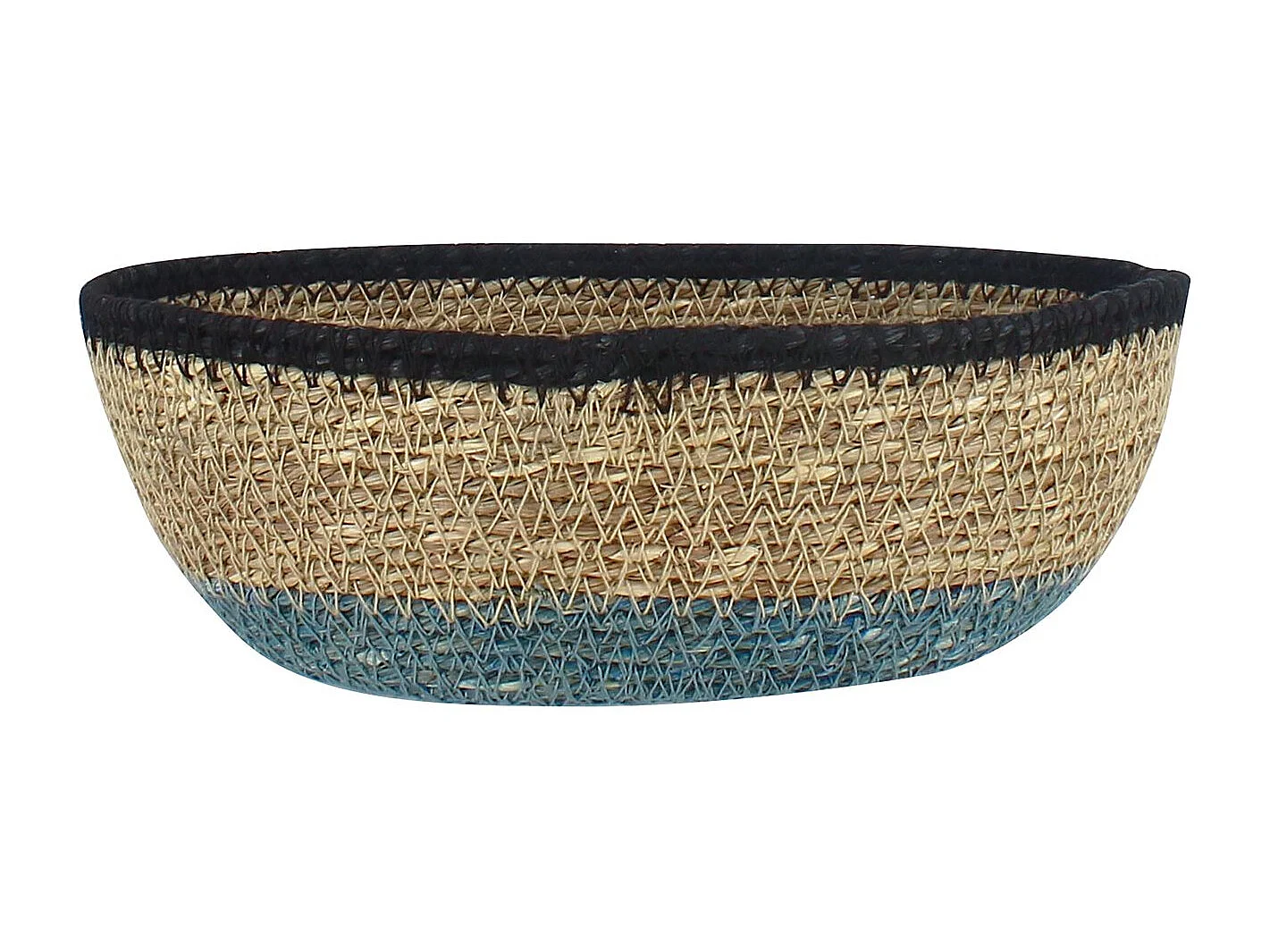 No Name - Panier Ovale En Jonc De Mer Diam 20x14xht7cm Naturel Et Bleu Dune
