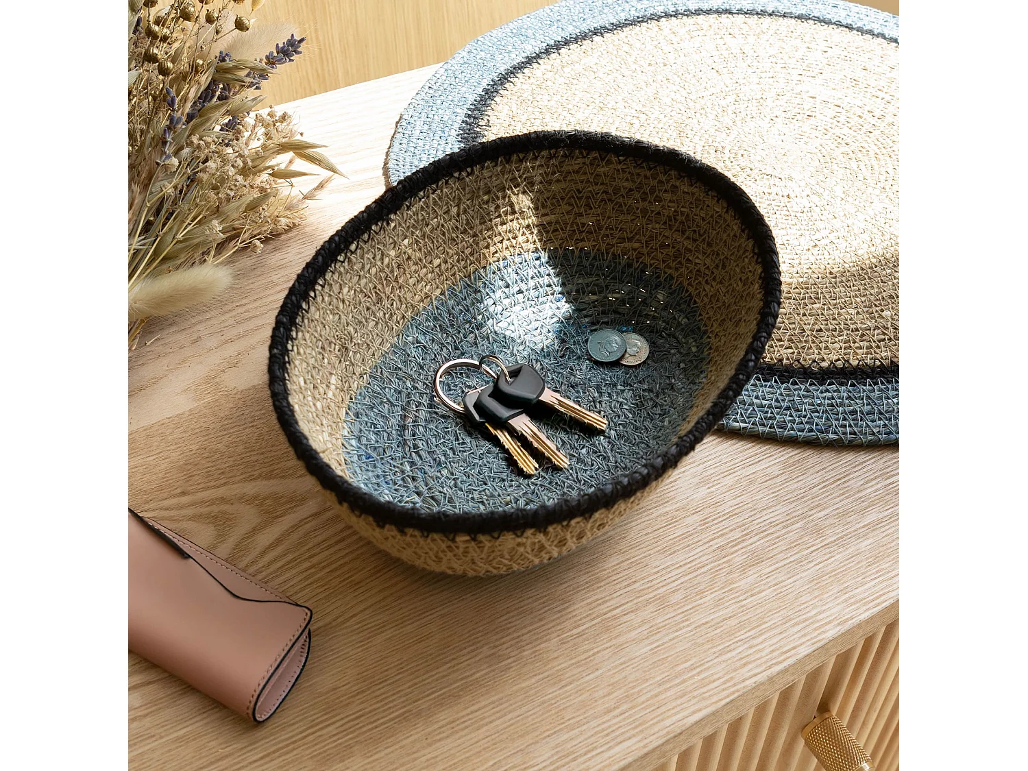 No Name - Panier Ovale En Jonc De Mer Diam 20x14xht7cm Naturel Et Bleu Dune