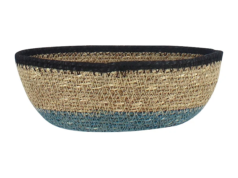 No Name - Panier Ovale En Jonc De Mer Diam 20x14xht7cm Naturel Et Bleu Dune