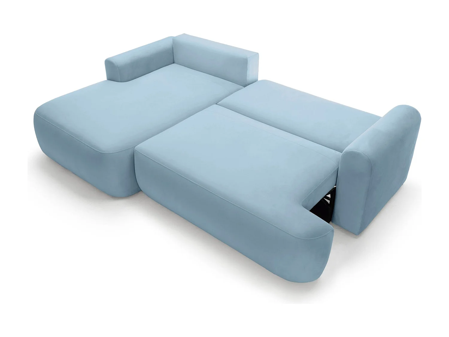 Ecksofa mit Schlaffunktion, Stauraum und Samtbezug - hellblau - links - OVO