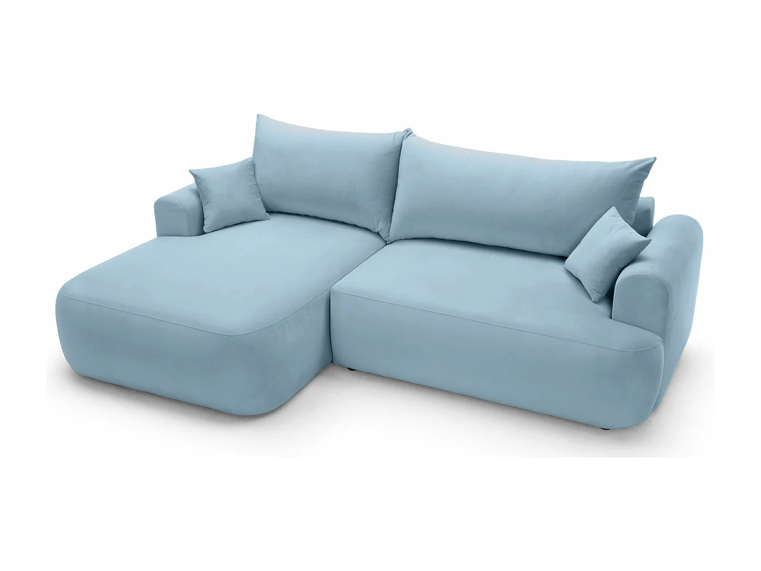 Ecksofa mit Schlaffunktion, Stauraum und Samtbezug - hellblau - links - OVO