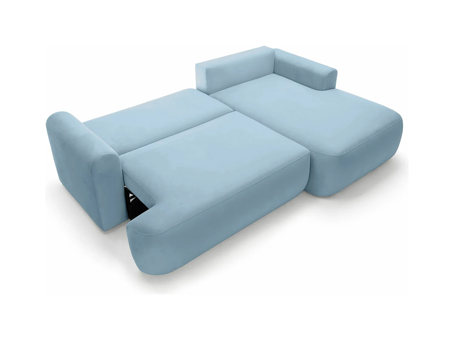 Ecksofa mit Schlaffunktion, Stauraum und Samtbezug - hellblau - rechts - OVO