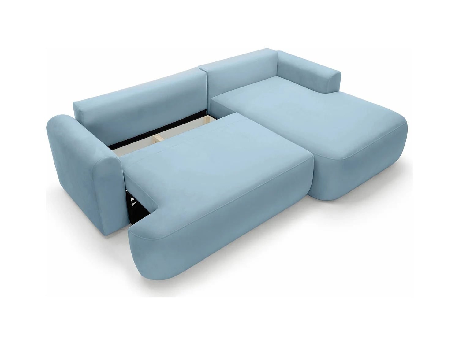 Ecksofa mit Schlaffunktion, Stauraum und Samtbezug - hellblau - rechts - OVO